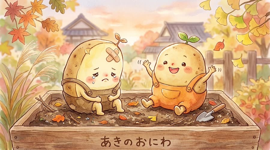 秋じゃが 種いもは切らずに丸ごと植える